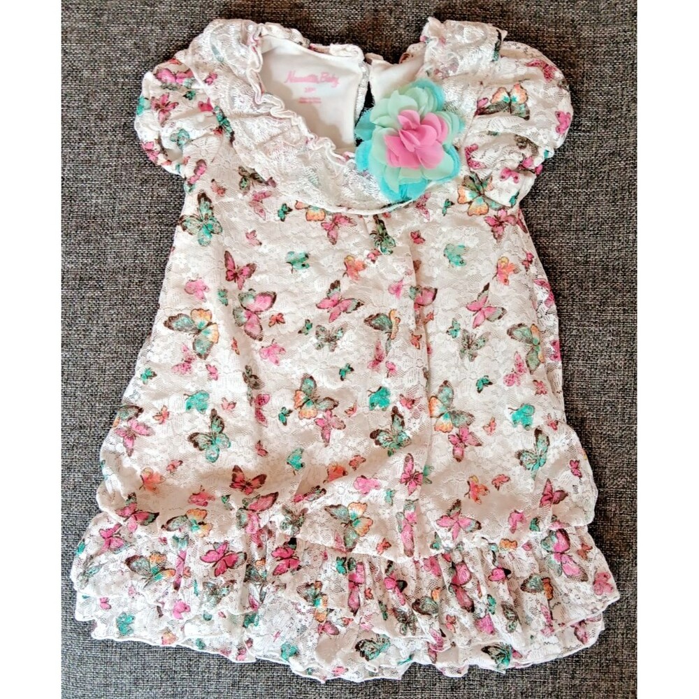 Nannette Baby Dress 24 Months Lace Ivory Butterflies Short Sleeve